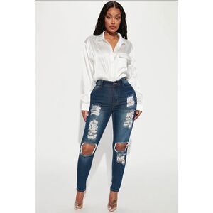 NWT Fashion Nova Say Yes to Distress - Dark Denim